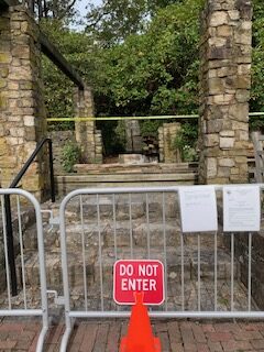 The main entrance to the walled garden fenced off for visitor safety